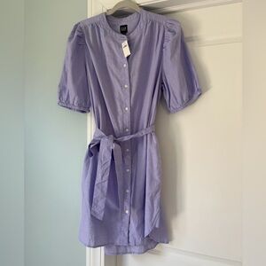 GAP womens NWT L Lavender Button-Front Linen blend shirt dress